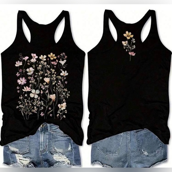 SHEIN Tops - NIP Floral Black Tank Top